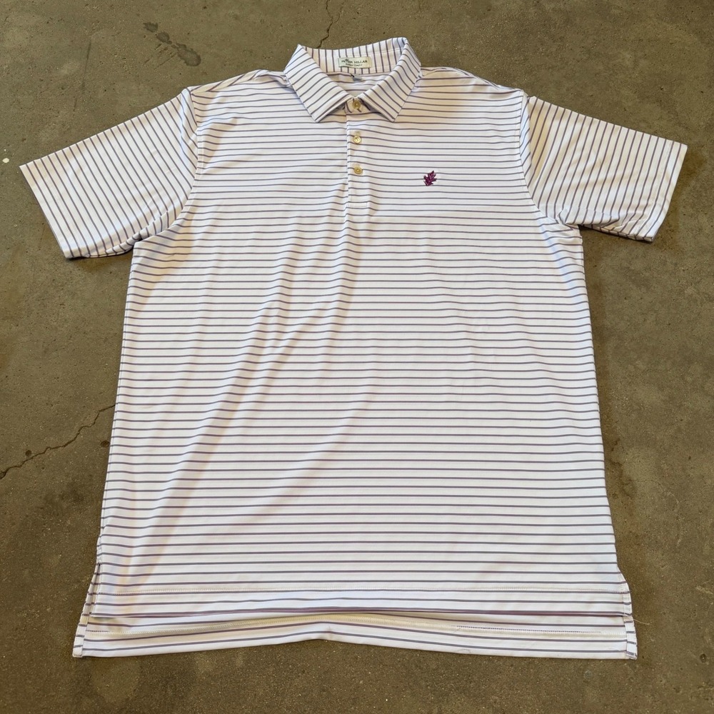 Peter Millar Polo Shirt Mens L White Purple Striped Summer Comfort MF22EK08S